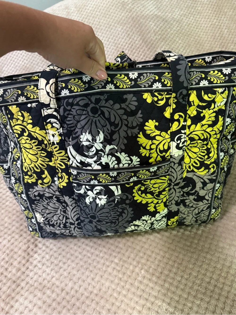 Vera Bradley Quilted Floral Tote and Duffel in Black, Gray & Yellow